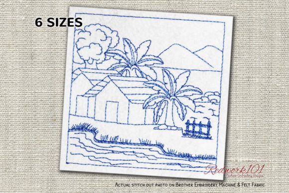 Small Village House with River Redwork